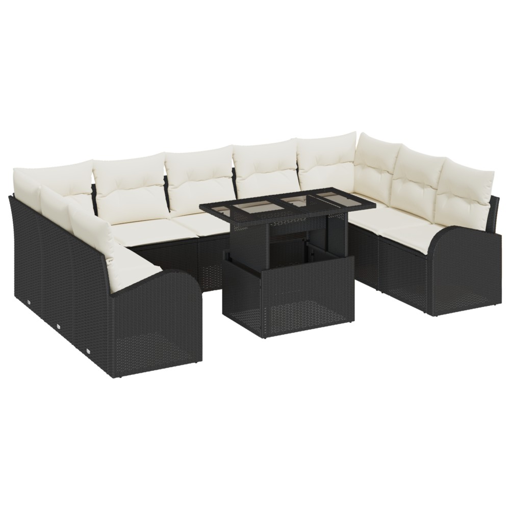 vidaXL Set de canapele pentru grădină cu pernă 10 pcs negru și crem
