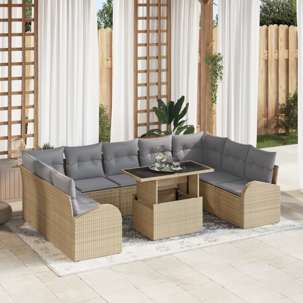 vidaXL Set de canapele pentru grădină 10 pcs bej și gri deschis