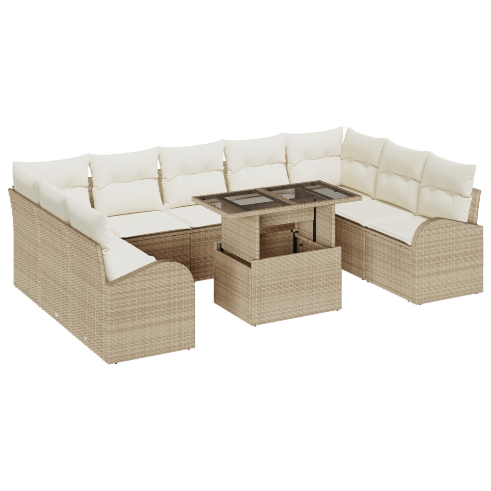 vidaXL Set de canapele pentru grădină cu pernă 10 pcs bej și crem