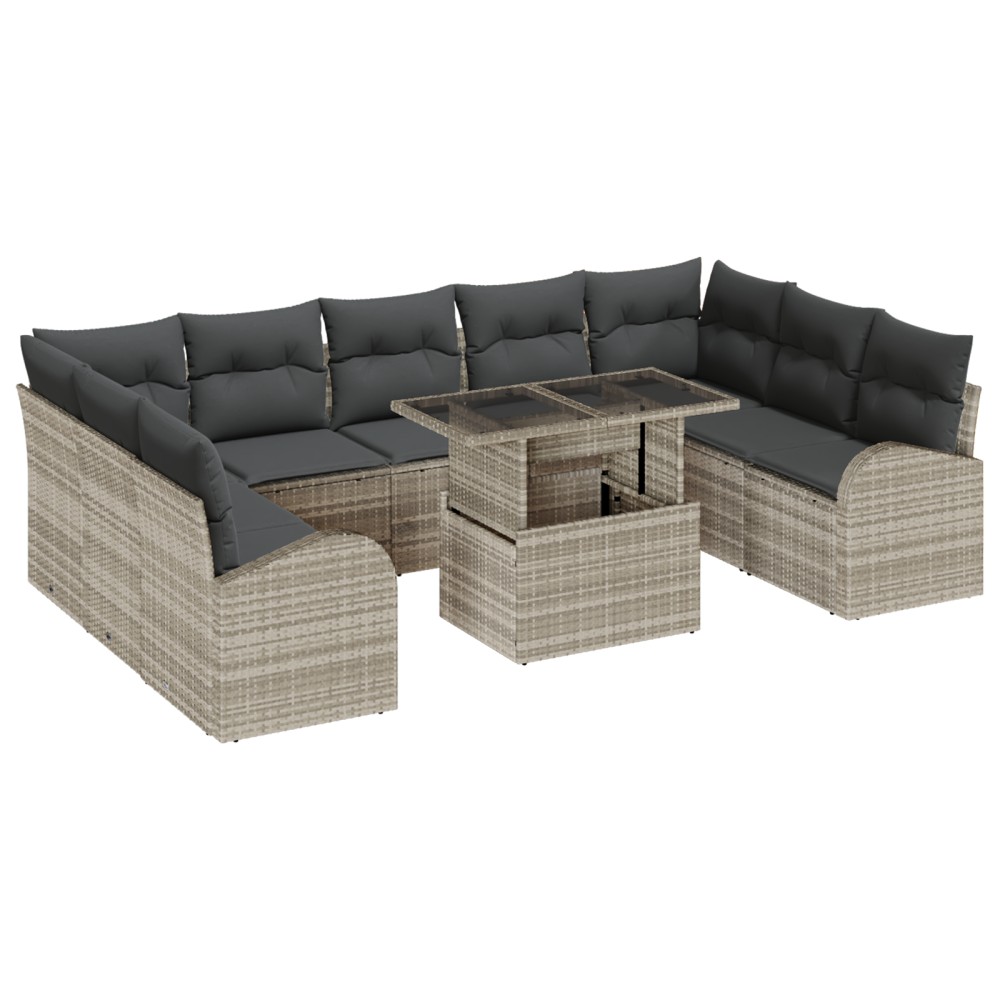 vidaXL Set de canapele pentru grădină cu pernă 10 pcs Gri deschis