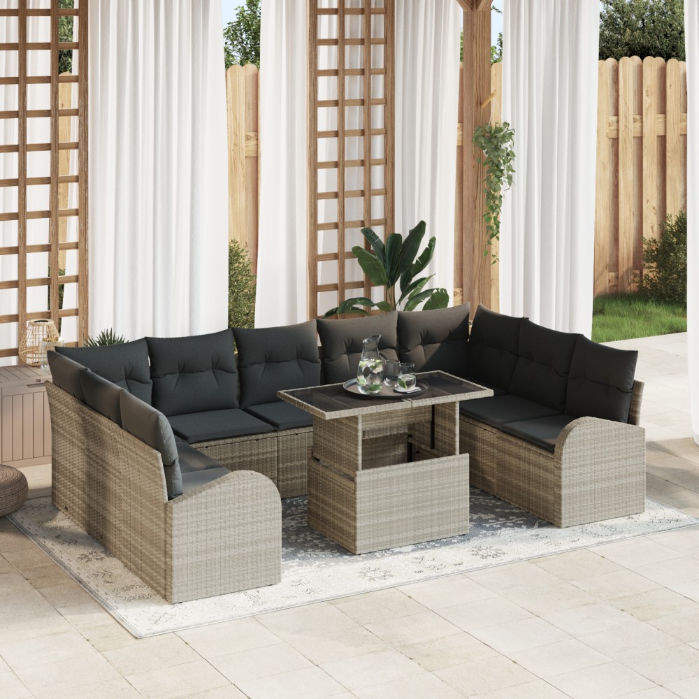 vidaXL Set de canapele pentru grădină cu pernă 10 pcs Gri deschis