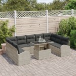 vidaXL Set de canapele pentru grădină cu pernă 10 pcs Gri deschis