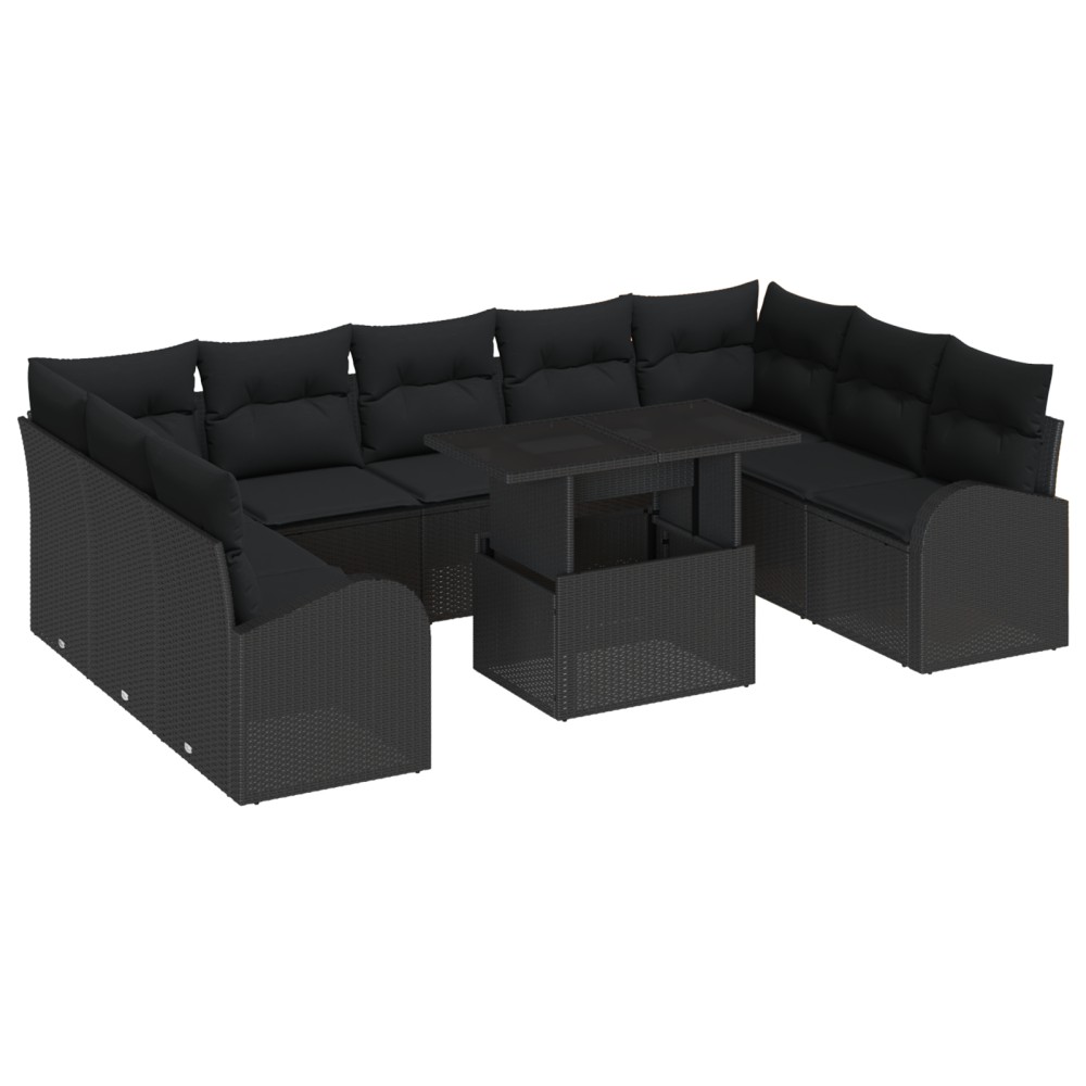 vidaXL Set de canapele pentru grădină 10 pcs Negru 100 x 55 x 73 cm