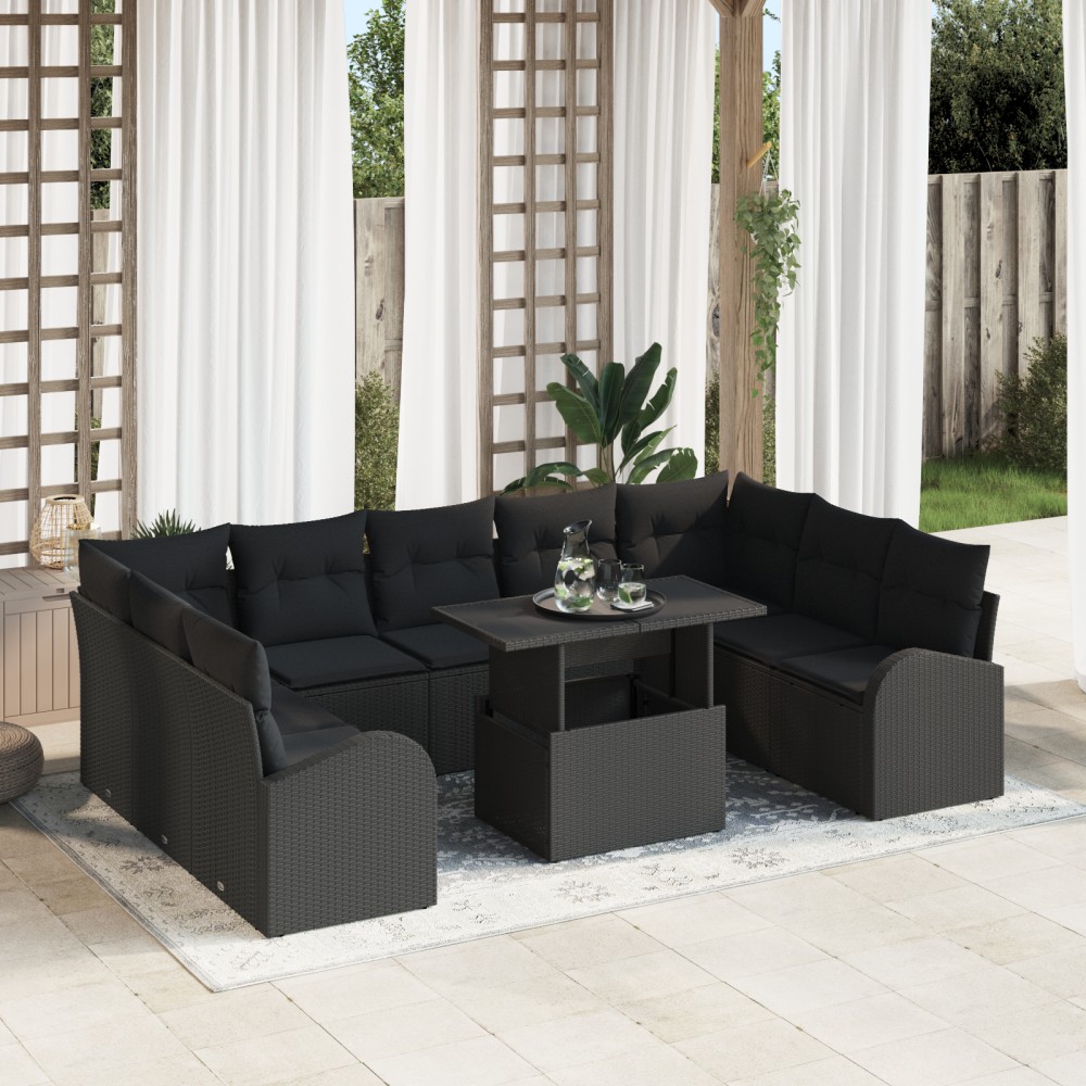vidaXL Set de canapele pentru grădină 10 pcs Negru 100 x 55 x 73 cm