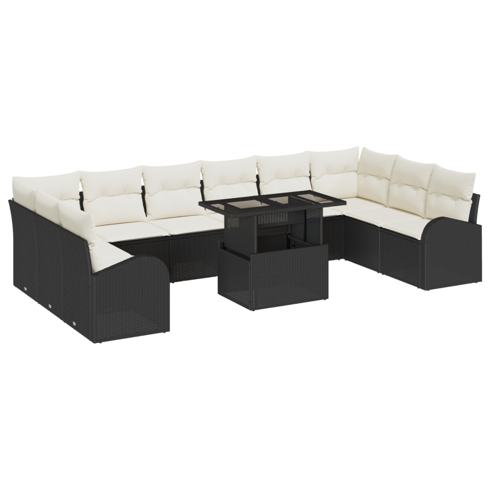 vidaXL Set de canapele pentru grădină cu pernă 11 pcs negru și crem