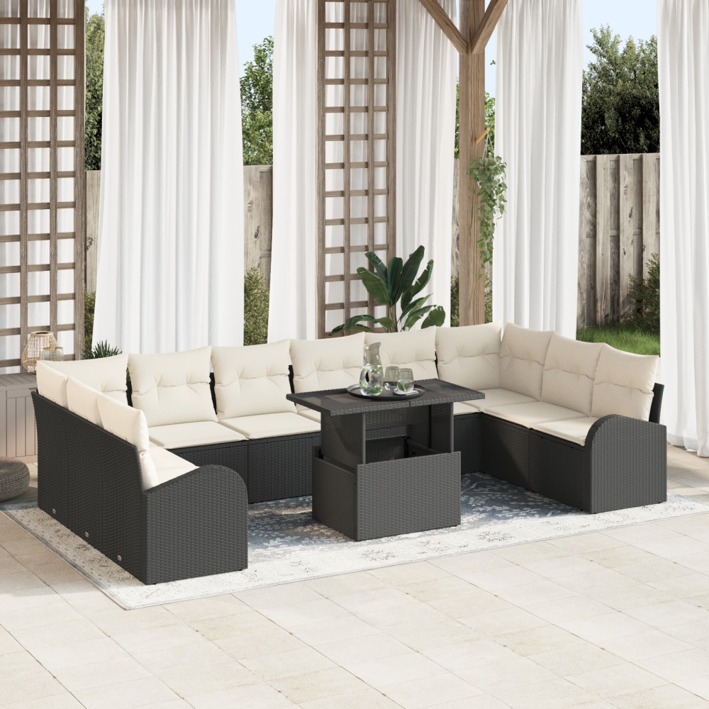 vidaXL Set de canapele pentru grădină cu pernă 11 pcs negru și crem