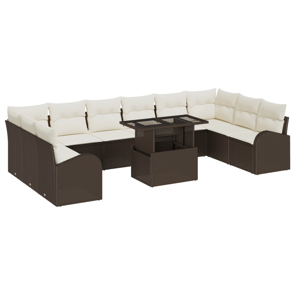 vidaXL Set de canapele pentru grădină cu pernă 11 pcs maro și crem