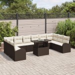 vidaXL Set de canapele pentru grădină cu pernă 11 pcs maro și crem