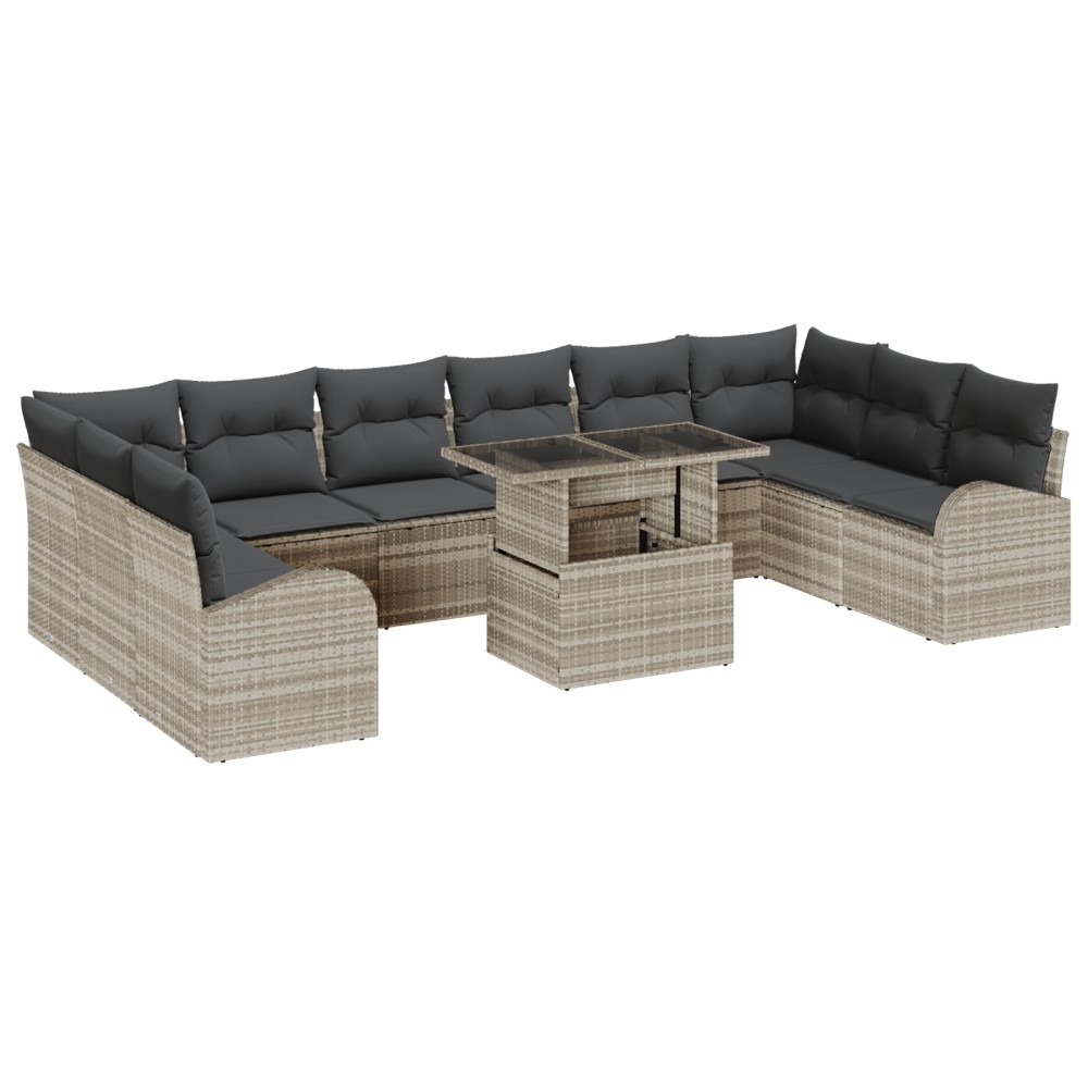 vidaXL Set de canapele pentru grădină cu pernă 11 pcs Gri deschis