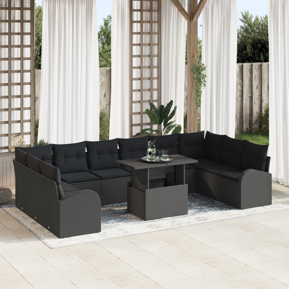 vidaXL Set de canapele pentru grădină 11 pcs Negru 100 x 55 x 73 cm