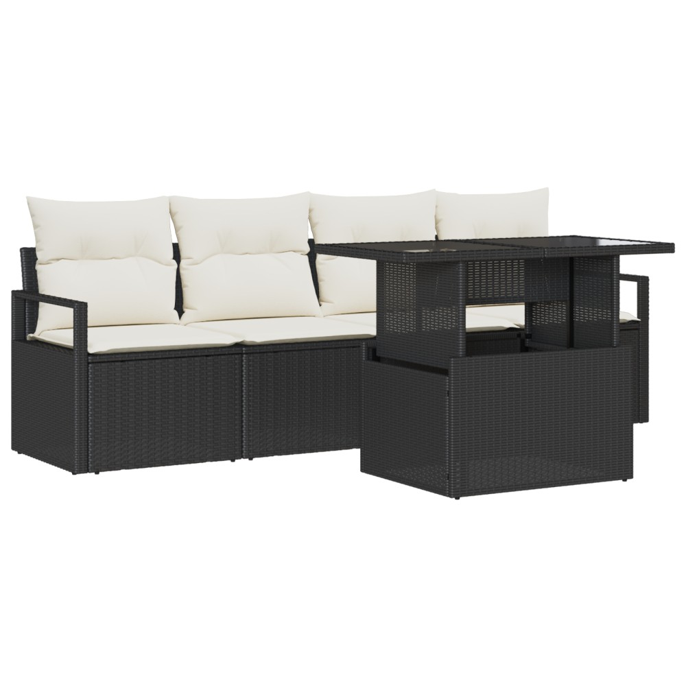 vidaXL Set de canapele pentru grădină cu pernă 5 pcs negru și crem
