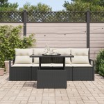 vidaXL Set de canapele pentru grădină cu pernă 5 pcs negru și crem vidaXL Set de canapele pentru grădină cu pernă 5 pcs negru și crem