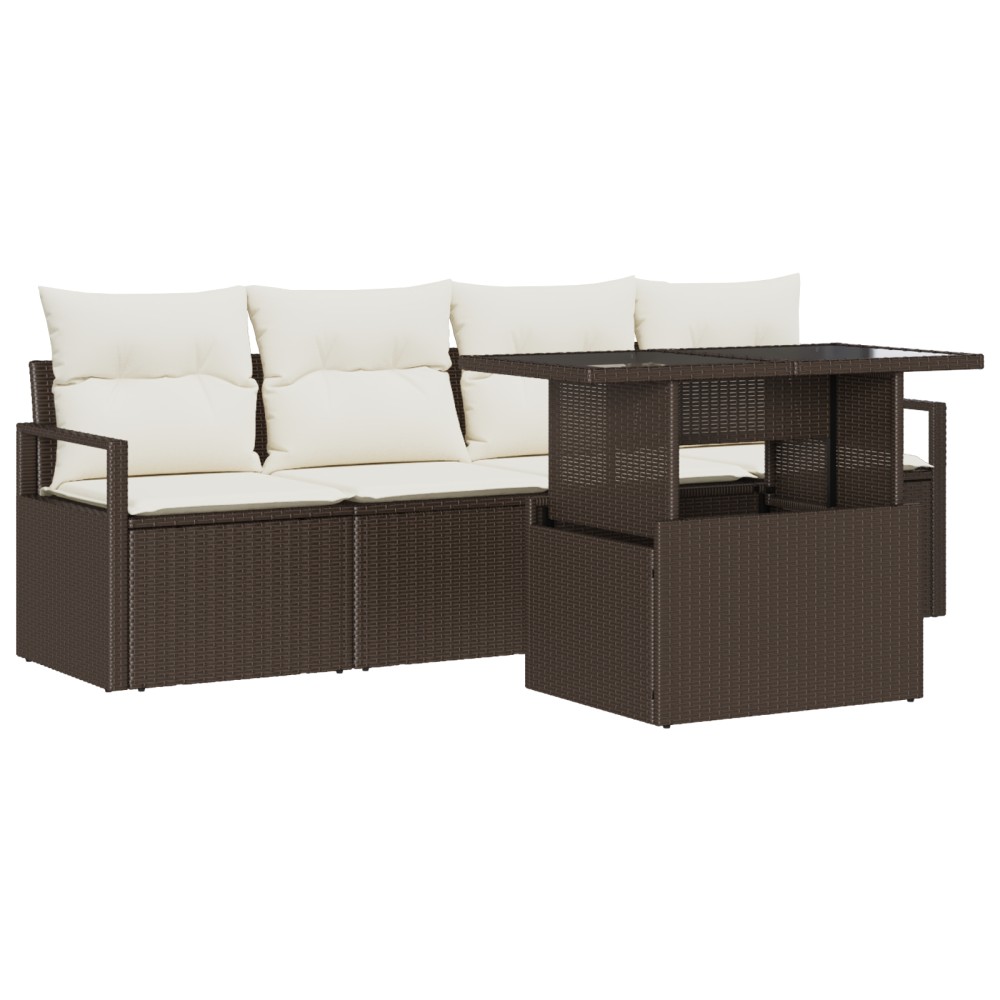 vidaXL Set de canapele pentru grădină cu pernă 5 pcs maro și crem
