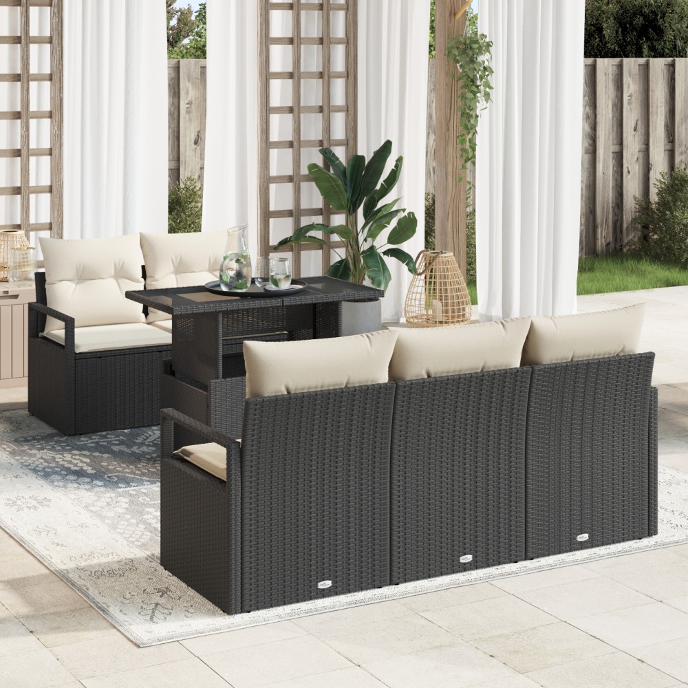 vidaXL Set de canapele pentru grădină cu pernă 6 pcs negru și crem
