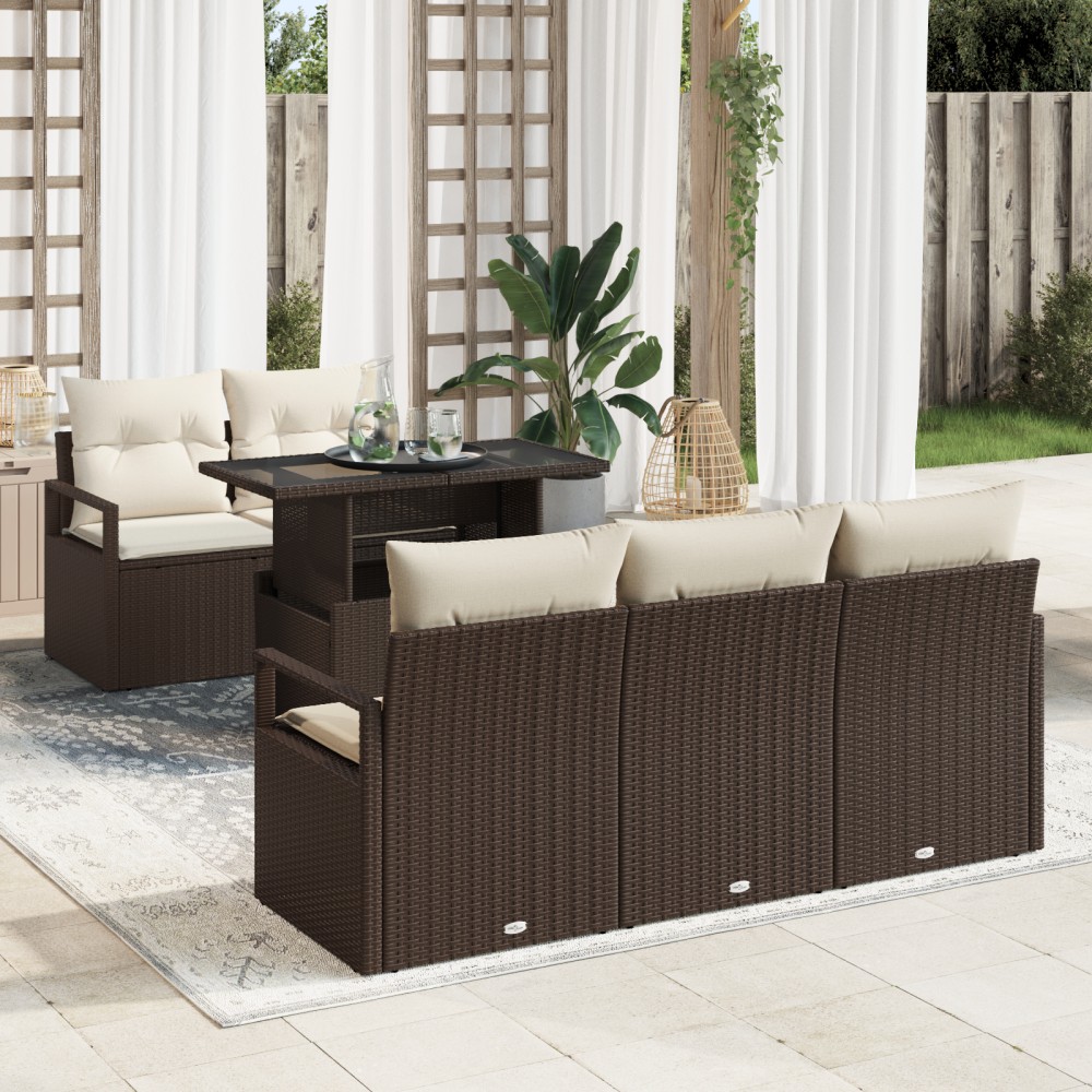 vidaXL Set de canapele pentru grădină cu pernă 6 pcs maro și crem