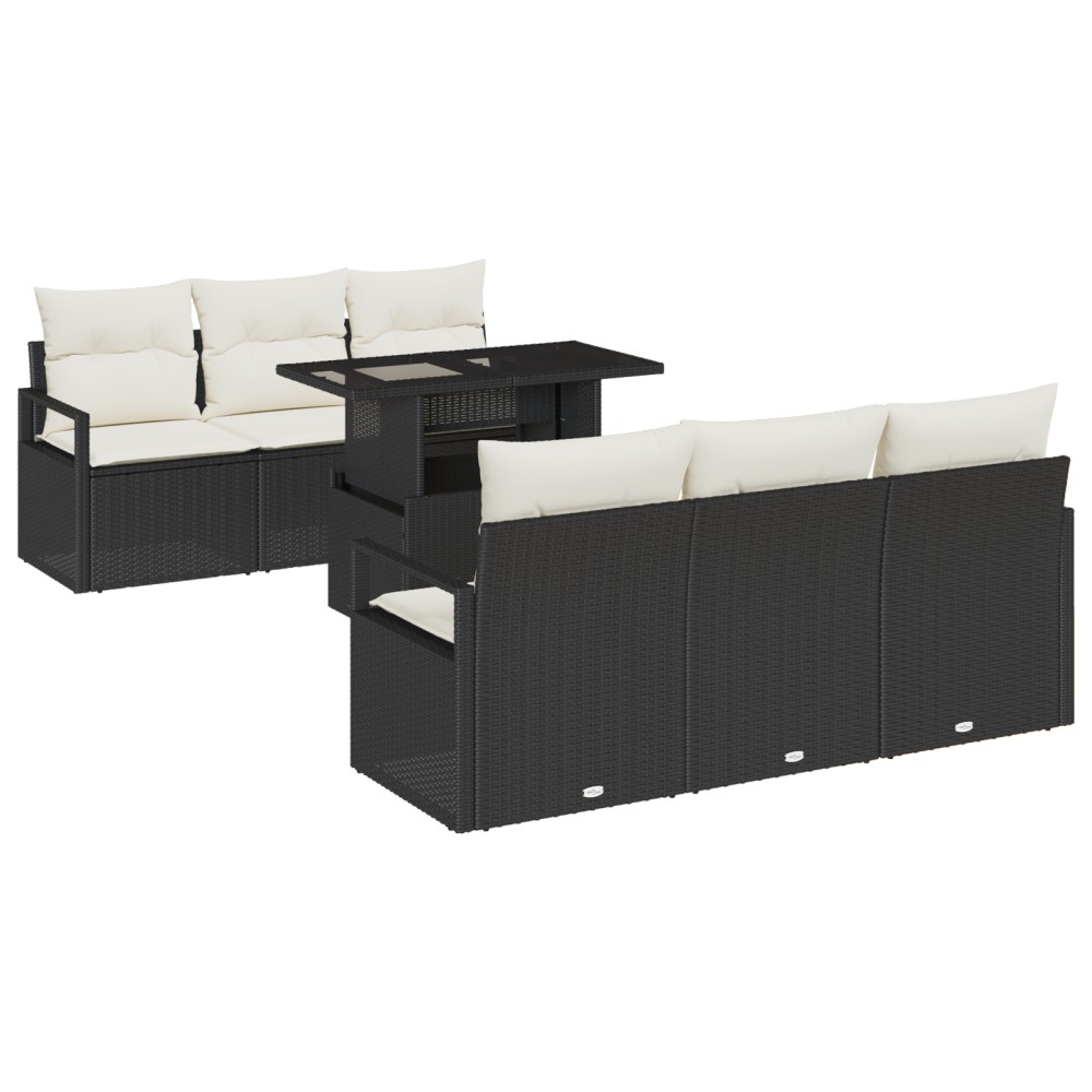 vidaXL Set de canapele pentru grădină cu pernă 7 pcs negru și crem