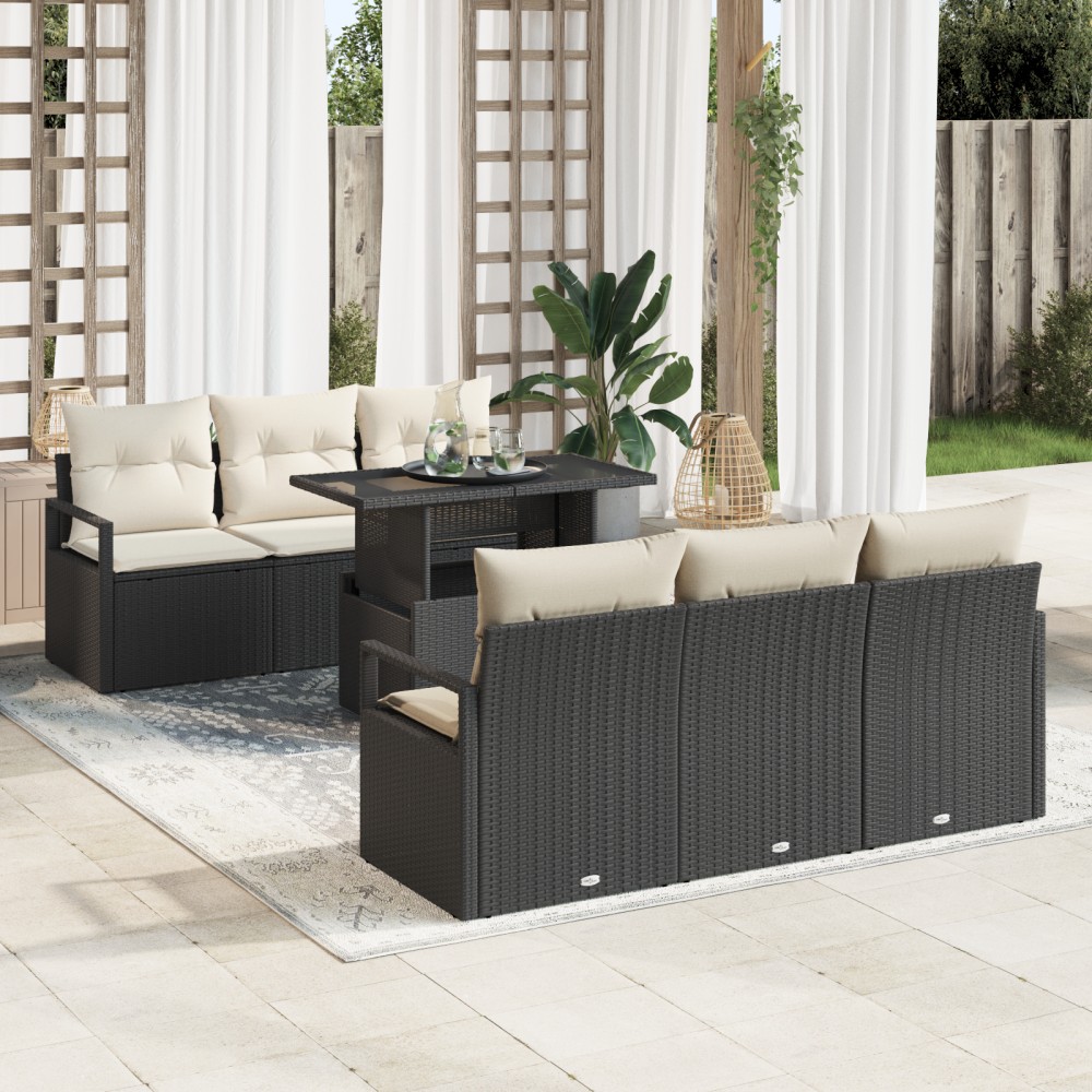 vidaXL Set de canapele pentru grădină cu pernă 7 pcs negru și crem