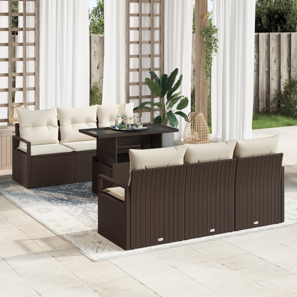 vidaXL Set de canapele pentru grădină cu pernă 7 pcs maro și crem