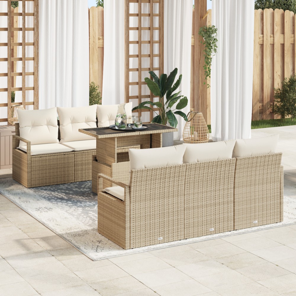 vidaXL Set de canapele pentru grădină cu pernă 7 pcs bej și crem