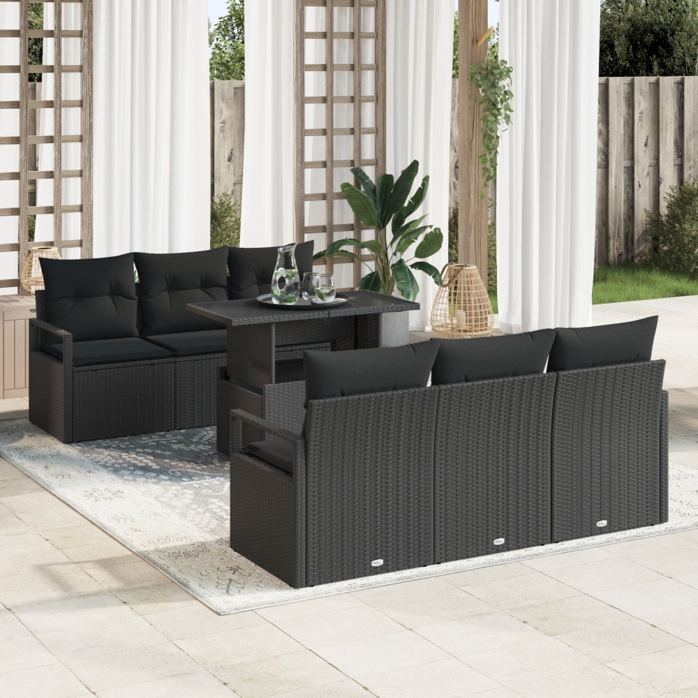 vidaXL Set de canapele pentru grădină 7 pcs Negru 100 x 55 x 73 cm