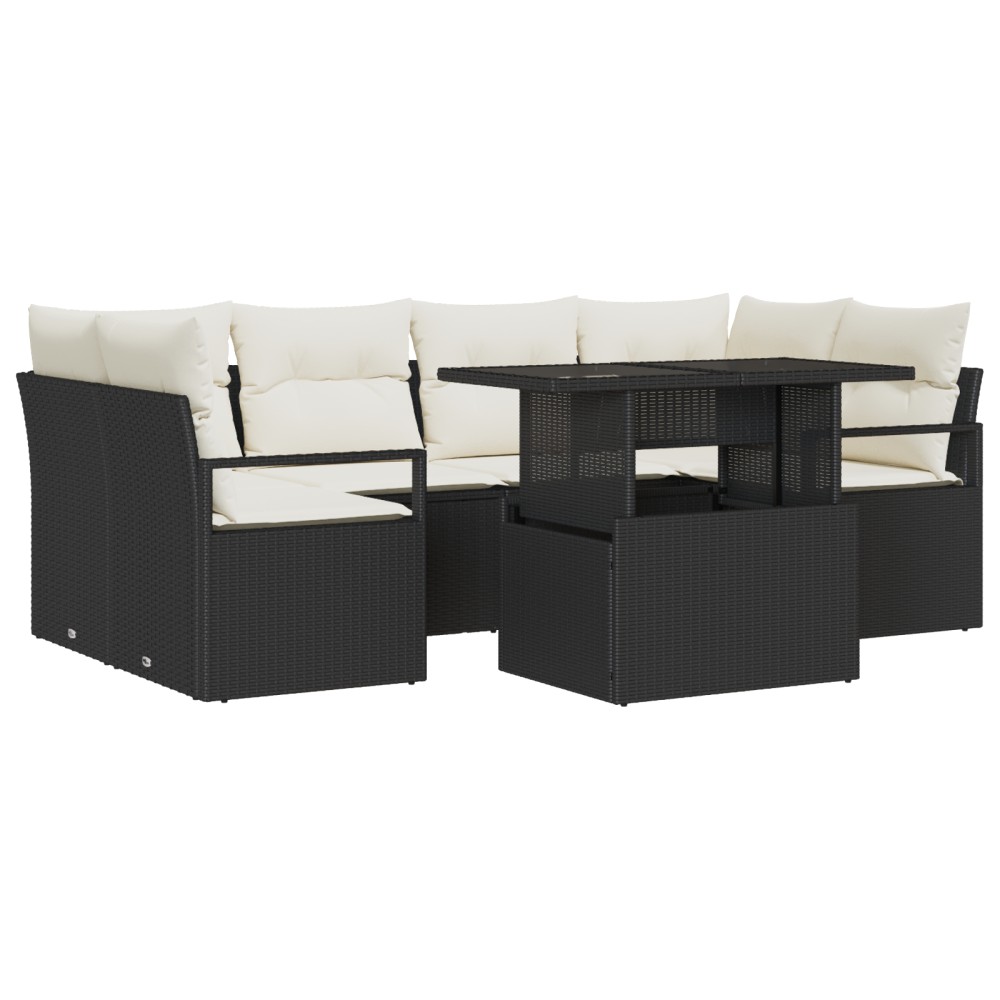 vidaXL Set de canapele pentru grădină cu pernă 7 pcs negru și crem