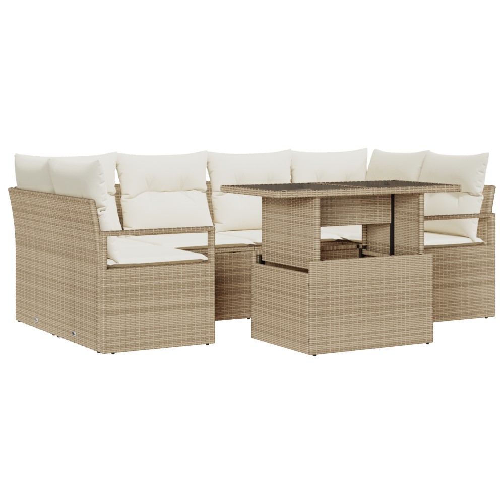 vidaXL Set de canapele pentru grădină cu pernă 7 pcs bej și crem