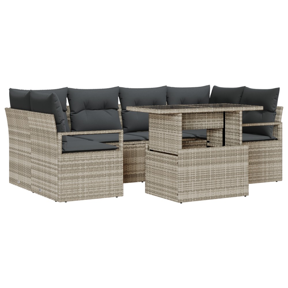 vidaXL Set de canapele pentru grădină cu pernă 7 pcs Gri deschis