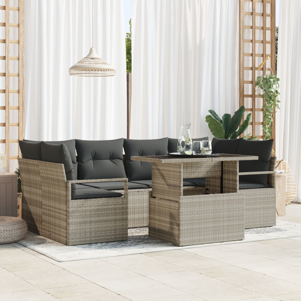 vidaXL Set de canapele pentru grădină cu pernă 7 pcs Gri deschis