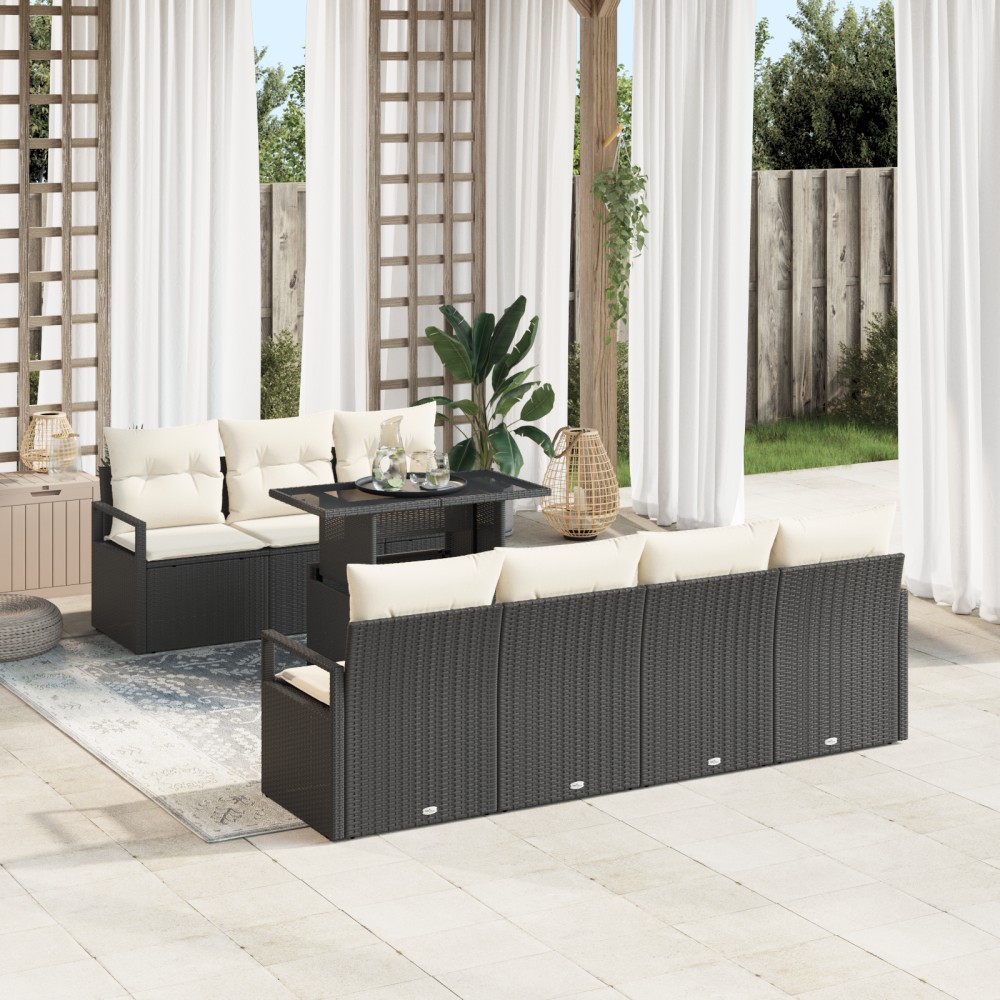 vidaXL Set de canapele pentru grădină cu pernă 8 pcs negru și crem