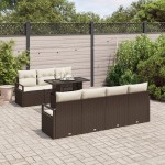 vidaXL Set de canapele pentru grădină cu pernă 8 pcs maro și crem