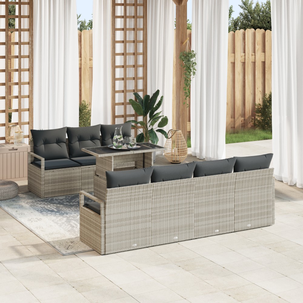 vidaXL Set de canapele pentru grădină cu pernă 8 pcs Gri deschis