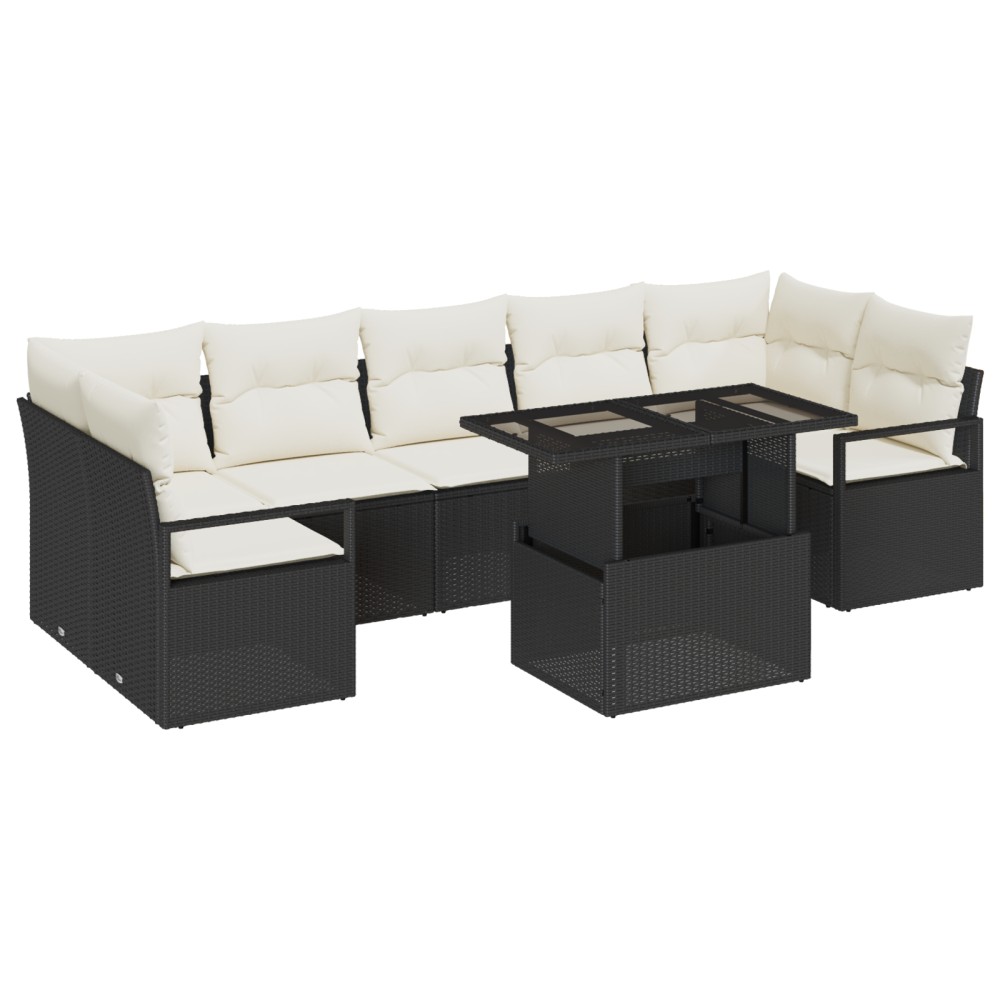 vidaXL Set de canapele pentru grădină cu pernă 8 pcs negru și crem