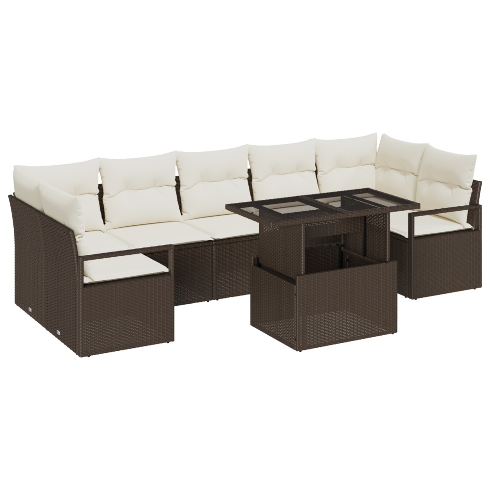 vidaXL Set de canapele pentru grădină cu pernă 8 pcs maro și crem