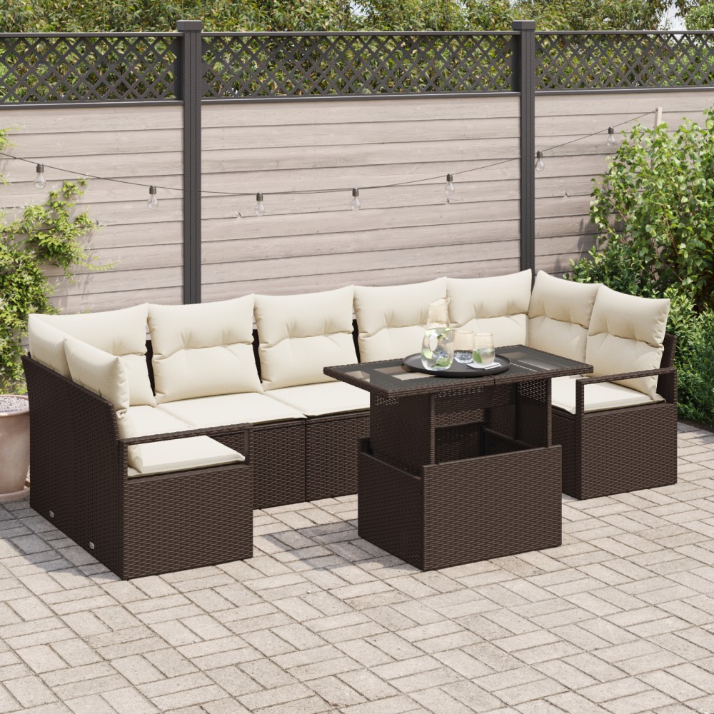 vidaXL Set de canapele pentru grădină cu pernă 8 pcs maro și crem