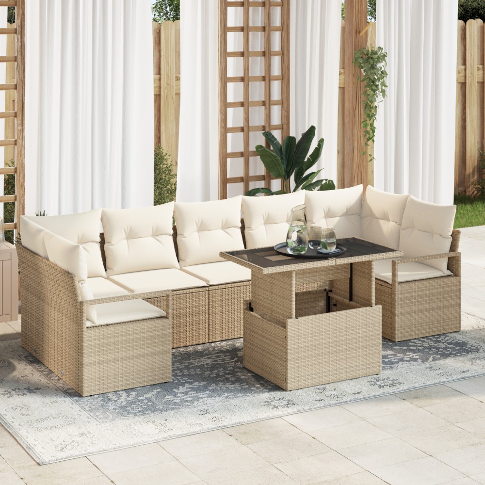 vidaXL Set de canapele pentru grădină cu pernă 8 pcs bej și crem