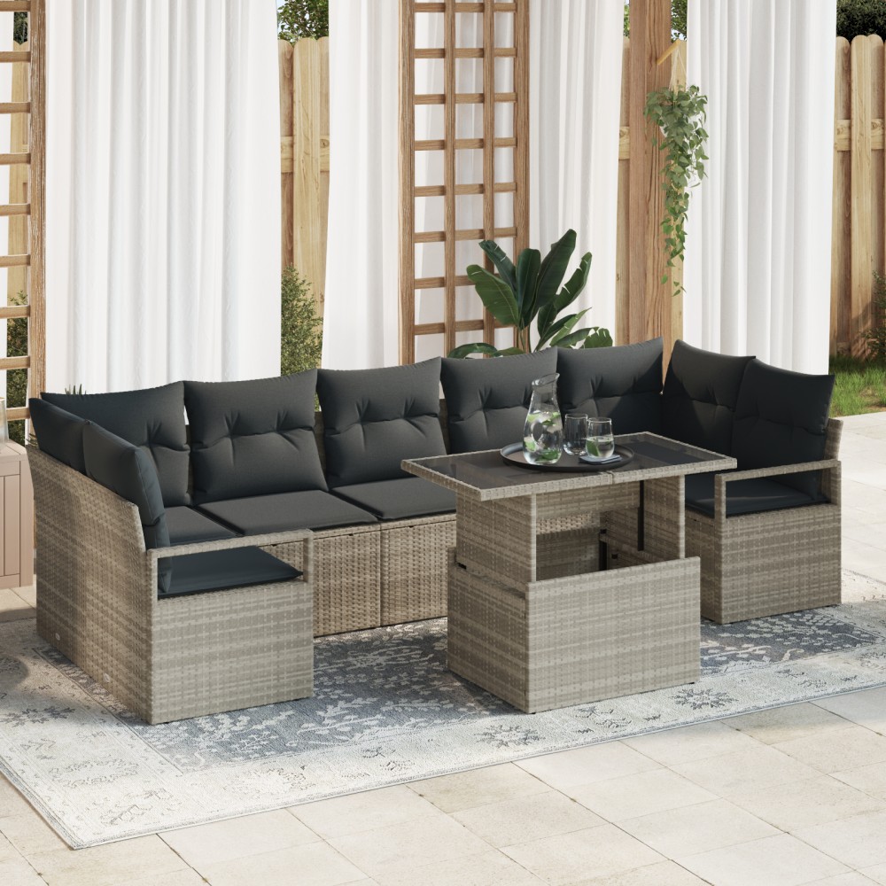 vidaXL Set de canapele pentru grădină cu pernă 8 pcs Gri deschis