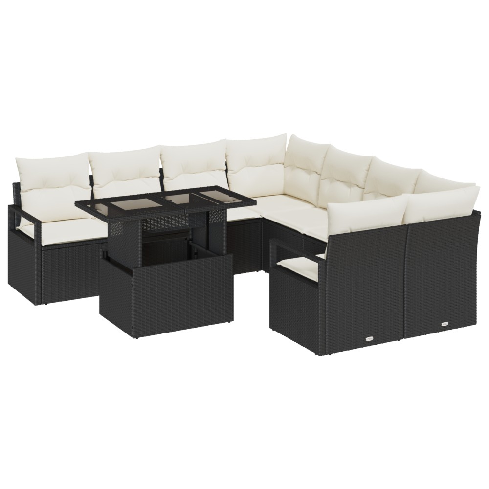 vidaXL Set de canapele pentru grădină cu pernă 9 pcs negru și crem