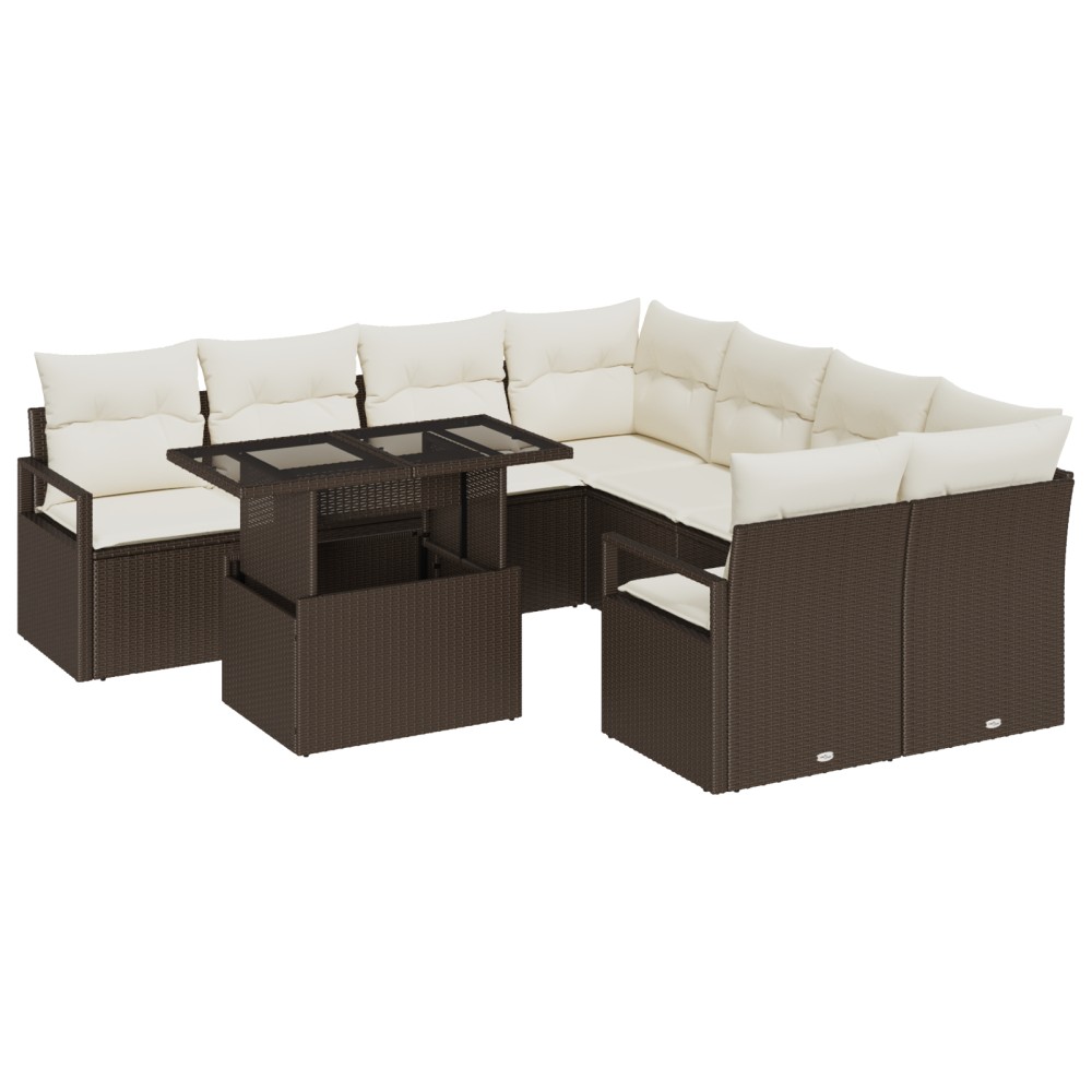 vidaXL Set de canapele pentru grădină cu pernă 9 pcs maro și crem