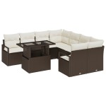 vidaXL Set de canapele pentru grădină cu pernă 9 pcs maro și crem