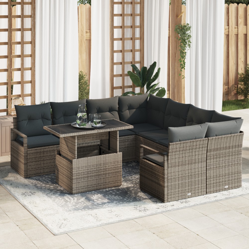 vidaXL Set de canapele pentru grădină 9 pcs Gri 100 x 55 x 73 cm