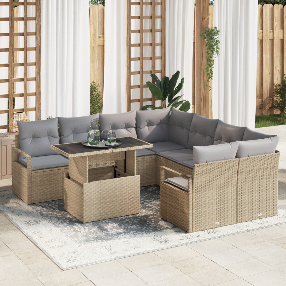 vidaXL Set de canapele pentru grădină Manual 9 pcs bej și gri deschis