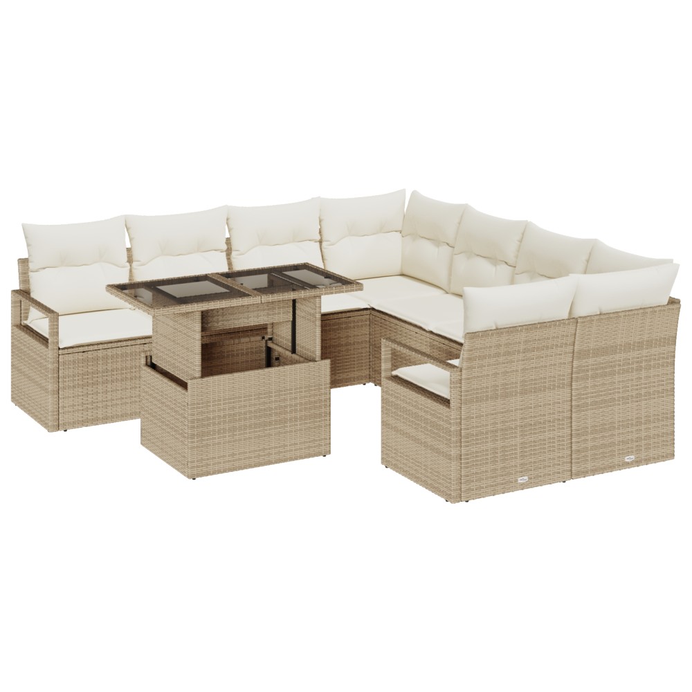 vidaXL Set de canapele pentru grădină cu pernă 9 pcs bej și crem