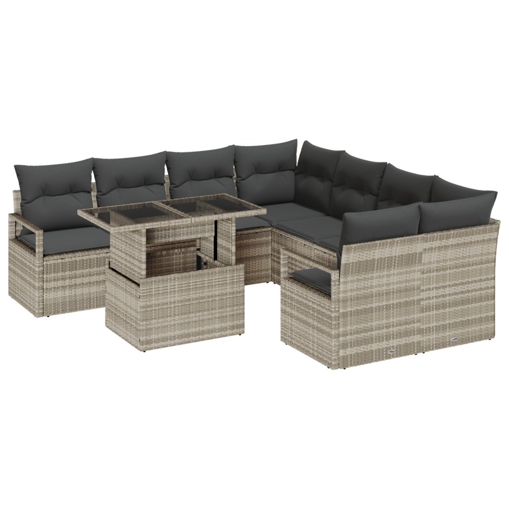 vidaXL Set de canapele pentru grădină cu pernă 9 pcs Gri deschis