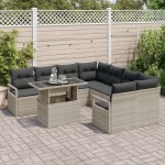vidaXL Set de canapele pentru grădină cu pernă 9 pcs Gri deschis