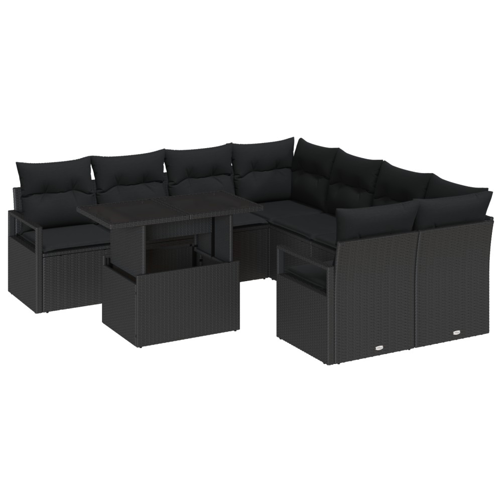 vidaXL Set de canapele pentru grădină 9 pcs Negru 100 x 55 x 73 cm