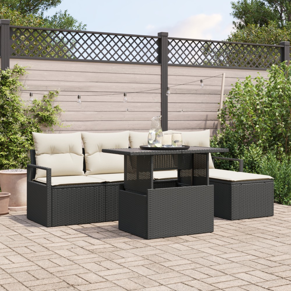 vidaXL Set de canapele pentru grădină cu pernă 6 pcs negru și crem