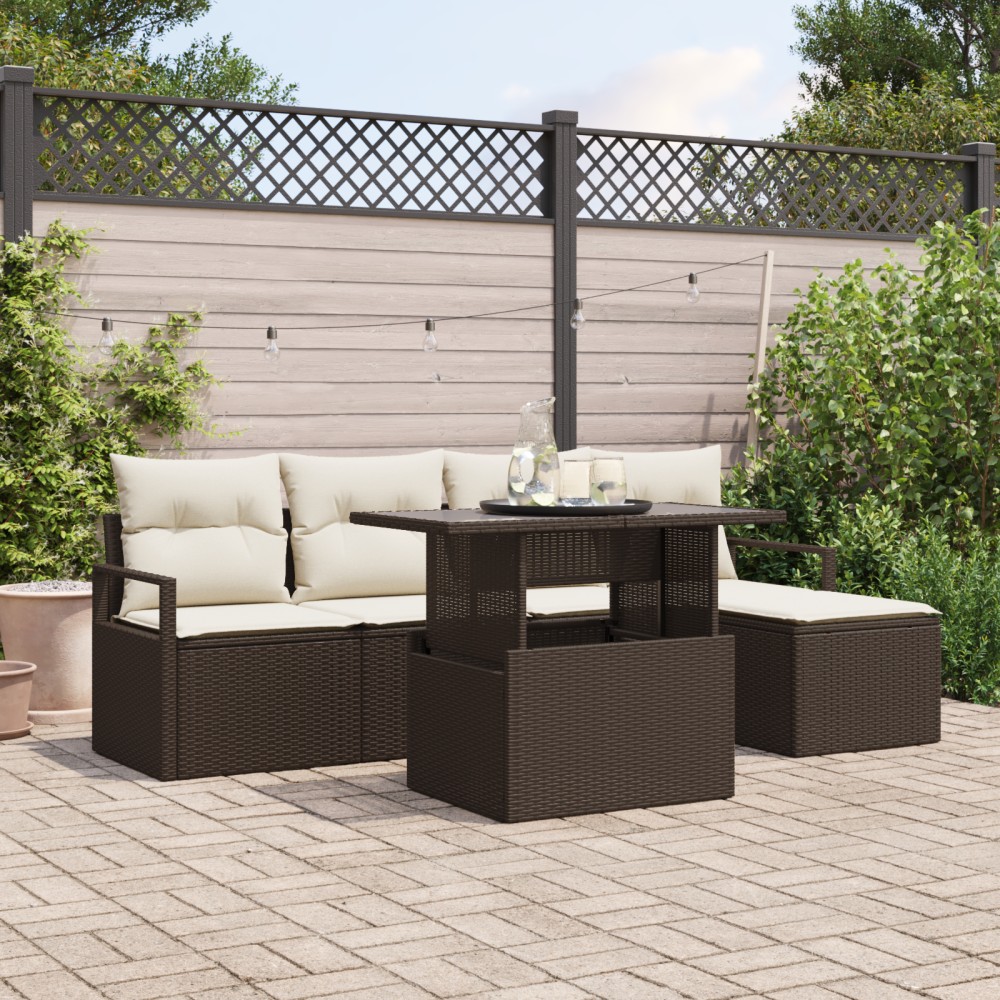 vidaXL Set de canapele pentru grădină cu pernă 6 pcs maro și crem