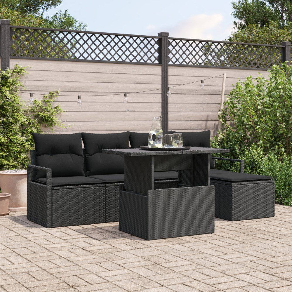 vidaXL Set de canapele pentru grădină cu pernă 6 pcs Negru