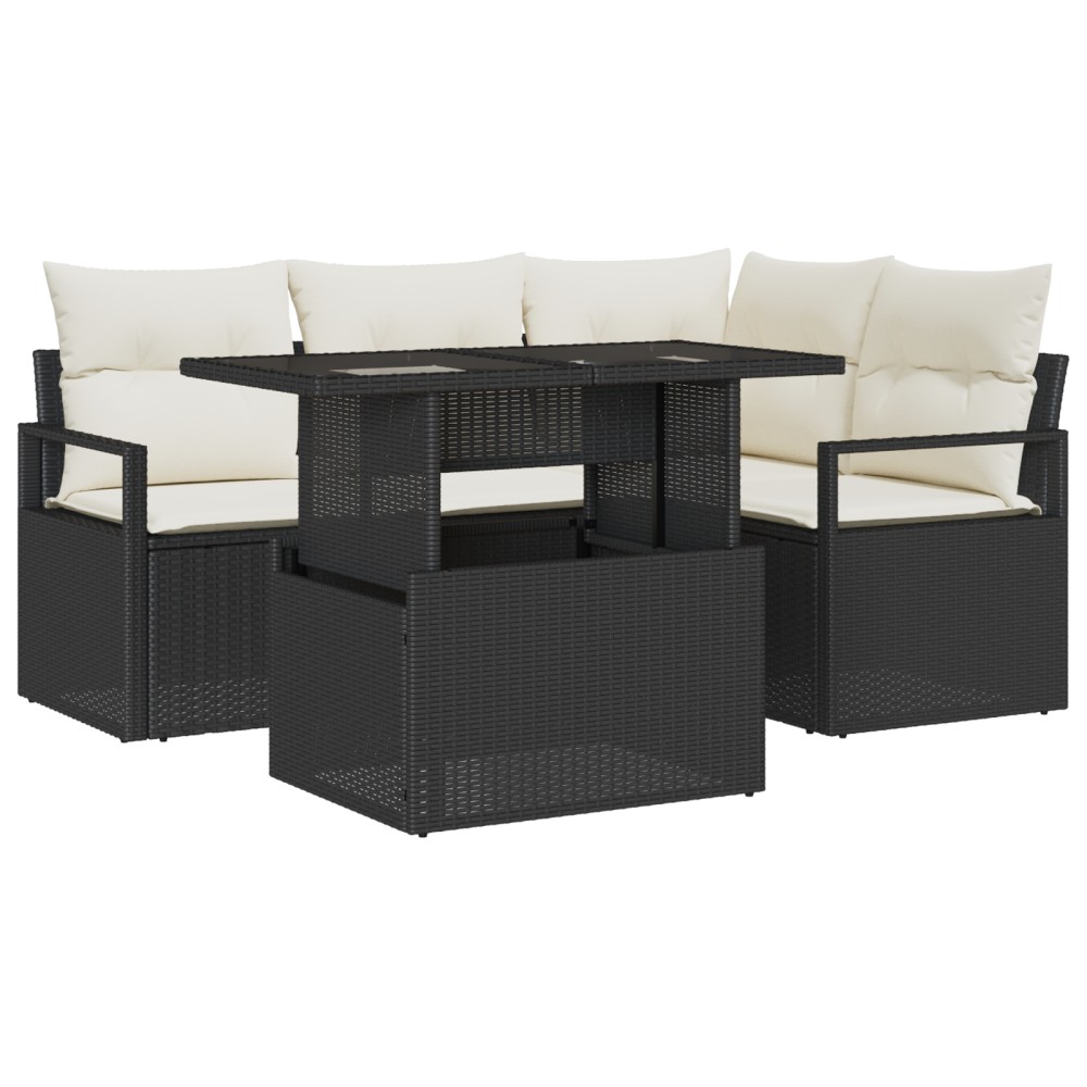 vidaXL Set de canapele pentru grădină cu pernă 5 pcs negru și crem