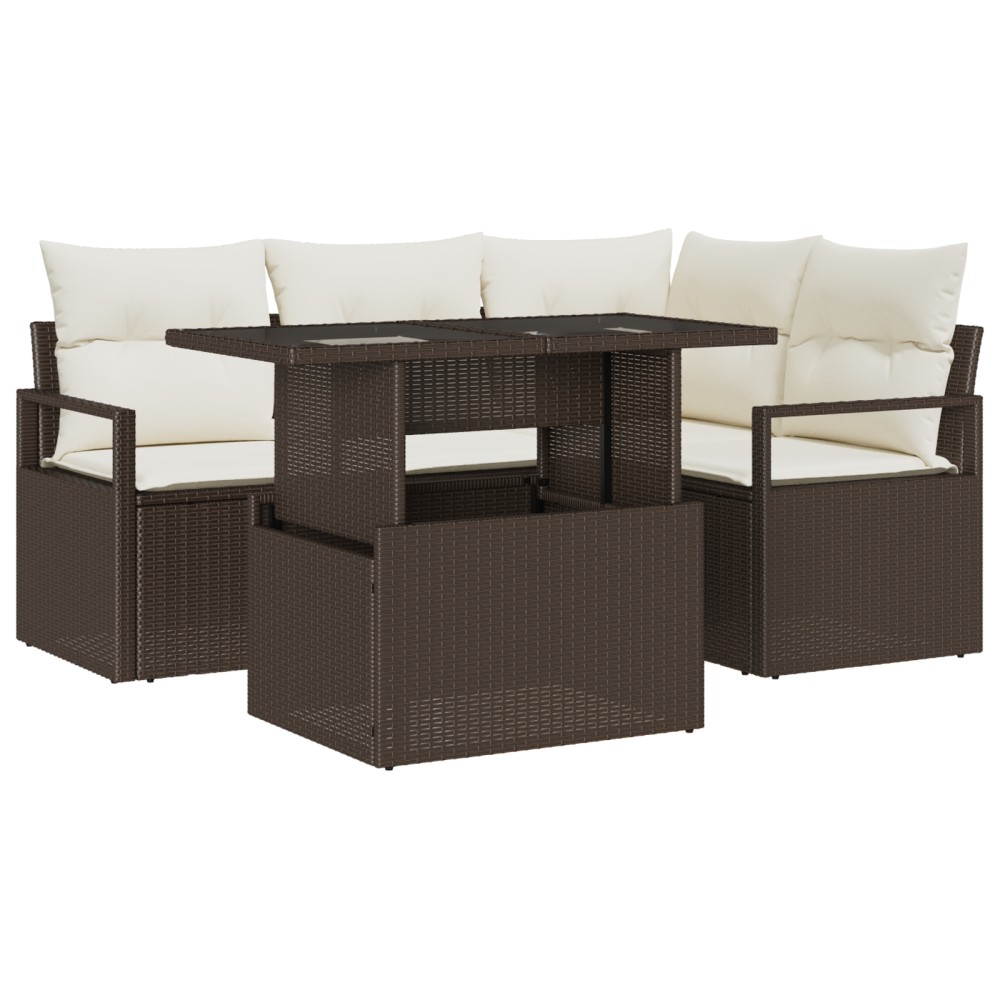 vidaXL Set de canapele pentru grădină cu pernă 5 pcs maro și crem